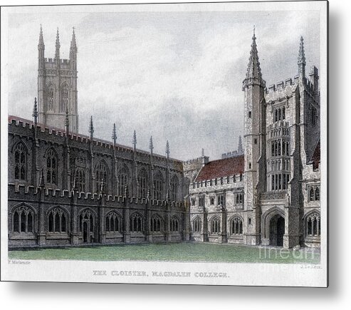 Engraving Metal Print featuring the drawing The Cloister, Magdalen College, Oxford by Print Collector