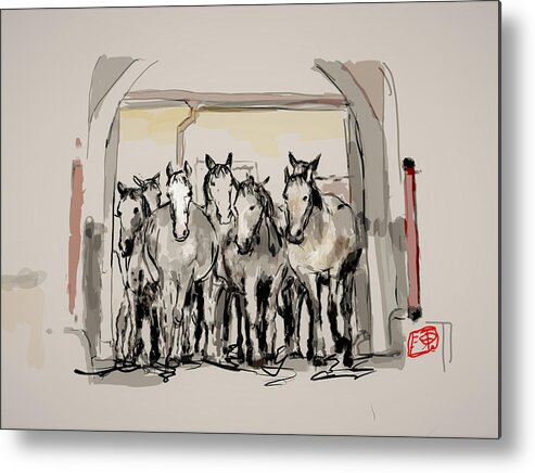 Horses. Kladruber  Metal Print featuring the digital art The Kladrubers by Debbi Saccomanno Chan