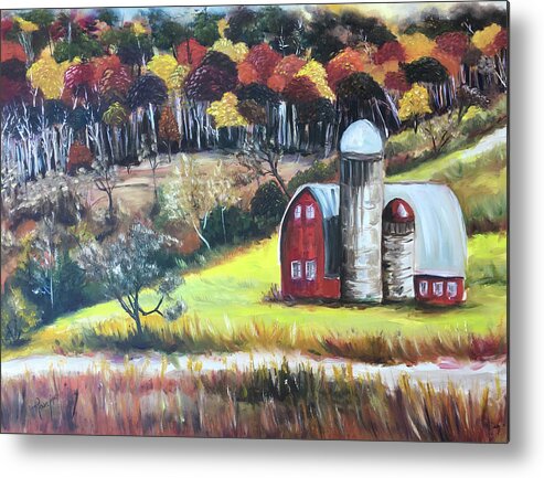 Barn Metal Print featuring the painting The Silos by Roxy Rich