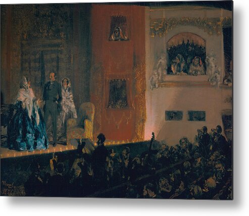 19th Century Art Metal Print featuring the painting The Theatre du Gymnase by Adolph Menzel