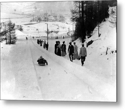 Crowd Metal Print featuring the photograph Tobogganing Slope by Topical Press Agency