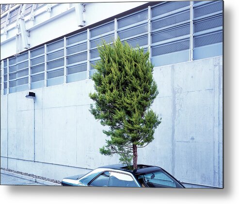 Out Of Context Metal Print featuring the photograph Tree Protruding Through Car Sunroof by Kelvin Murray