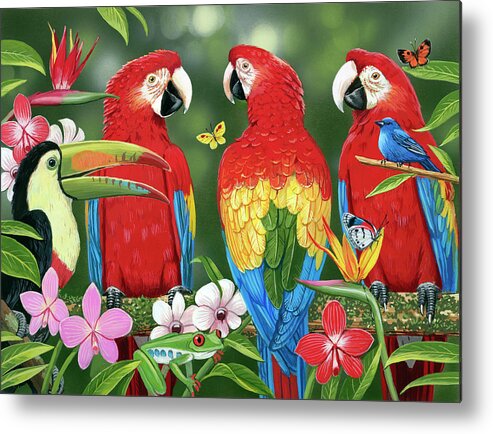 Tropical Birds Metal Print featuring the painting Tropical Friends by William Vanderdasson
