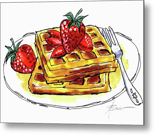 Waffles Metal Print featuring the painting Waffles and Strawberries by Adele Bower