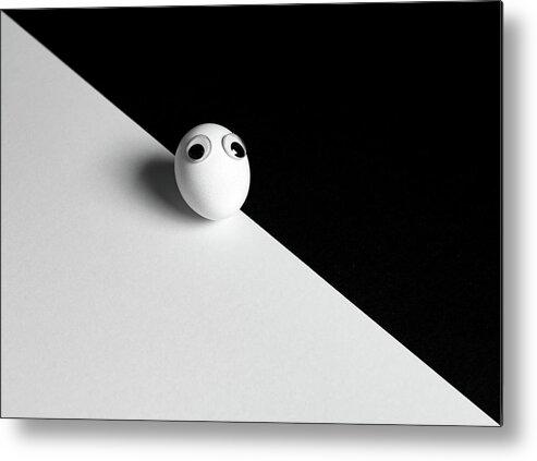 Restaurant Metal Print featuring the photograph White fresh egg with small cute eyes by Michalakis Ppalis