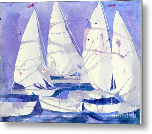 Sailboats Metal Print featuring the painting White Sails by Midge Pippel