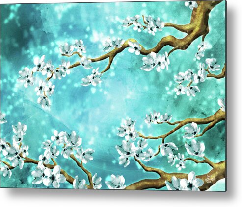 Tranquility Blossoms Metal Print featuring the digital art Tranquility Blossoms - Winter White and Blue by Laura Ostrowski