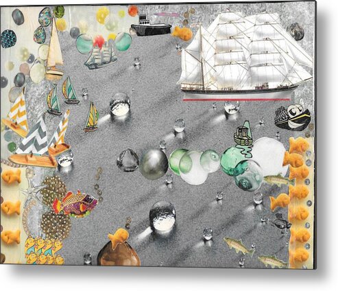 Fish Metal Print featuring the mixed media Fish and Ships by Nancy Graham