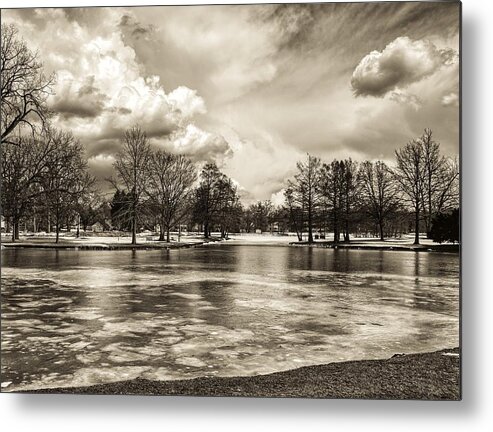 Landscape Metal Print featuring the photograph Frozen Pond on the Campus of Northern Illinois University #1 by Mountain Dreams