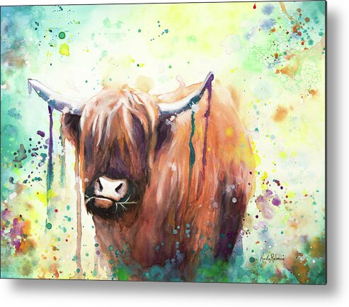 Highland Cow Metal Print featuring the painting Grazing by Kirsty Rebecca