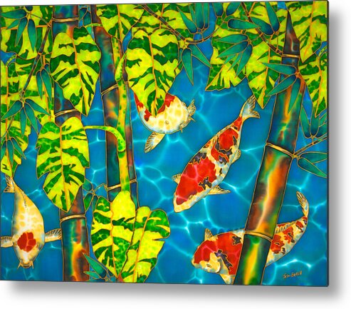 Bamboo Plant Metal Print featuring the painting Koi Fish #2 by Daniel Jean-Baptiste