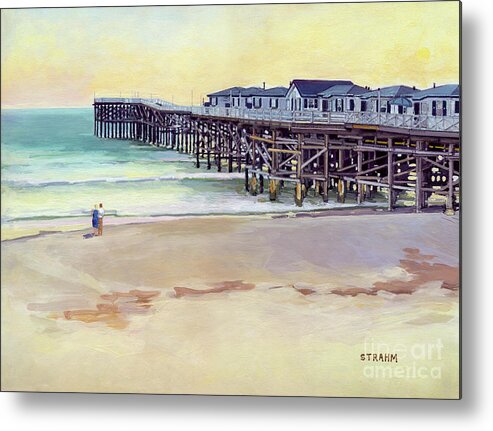 Crystal Pier Metal Print featuring the painting Crystal Pier at Sunset, Pacific Beach - San Diego, California by Paul Strahm