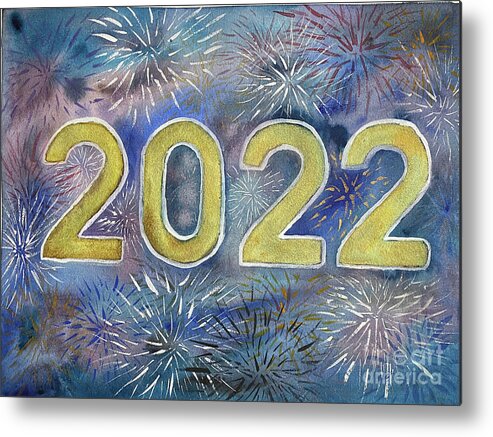2022 Metal Print featuring the painting 2022 Fireworks by Lisa Neuman