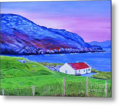 Donegal Ireland Metal Print featuring the painting A Cottage in Marmore Gap, Dongel, Ireland by Lisa Rose Musselwhite