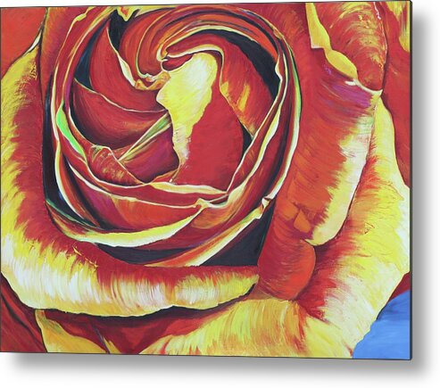 Red Rose Large Print Stunning Red Yellow Rose Flower Dramatic Red Rose Beautiful Rose Metal Print featuring the painting A Rose and a Lady by Dorsey Northrup