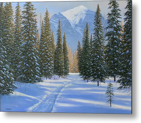 Jake Vandenbrink Metal Print featuring the painting A Walk Through The Snow by Jake Vandenbrink