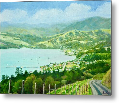 Harbour Metal Print featuring the painting Above Akaroa Harbour New Zealand by Dai Wynn