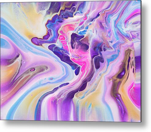 Acrylic Pouring Metal Print featuring the painting Acrylic Pouring Fluid Painting with Pastel Tones by Matthias Hauser