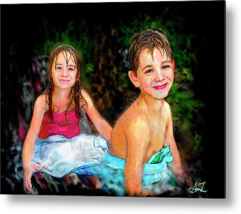 Portrait Metal Print featuring the digital art After- Swim by Arthur Fix