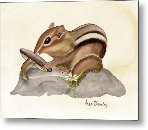 Chip Monk Metal Print featuring the painting Afternoon Snack by Anne Beverley-Stamps