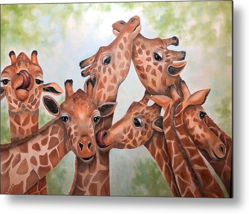 Giraffes Metal Print featuring the painting All in the Family by Barbara Landry