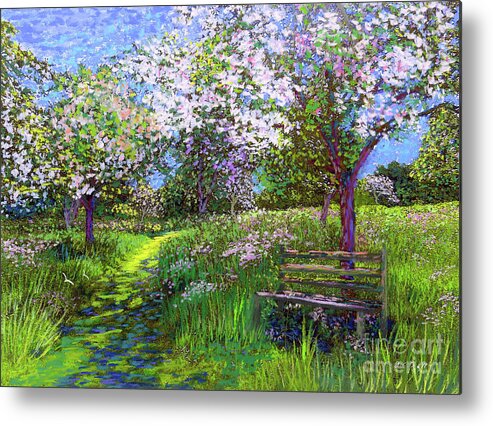 Landscape Metal Print featuring the painting Apple Blossom Trees by Jane Small