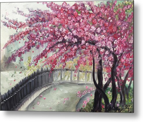 Paris Metal Print featuring the painting April in Paris Cherry Blossoms by Roxy Rich
