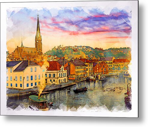 Arendal Metal Print featuring the digital art Arendal c. 1910 by Geir Rosset