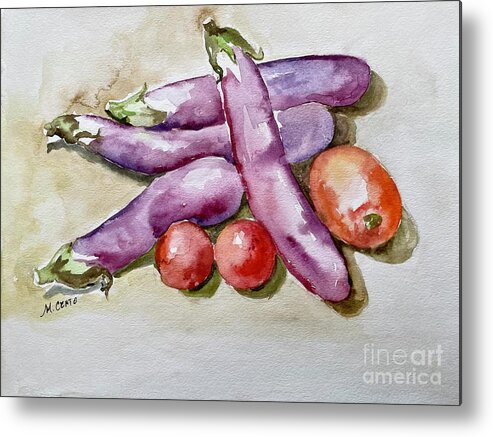 Watercolor Metal Print featuring the painting Asian Eggplant by Mafalda Cento