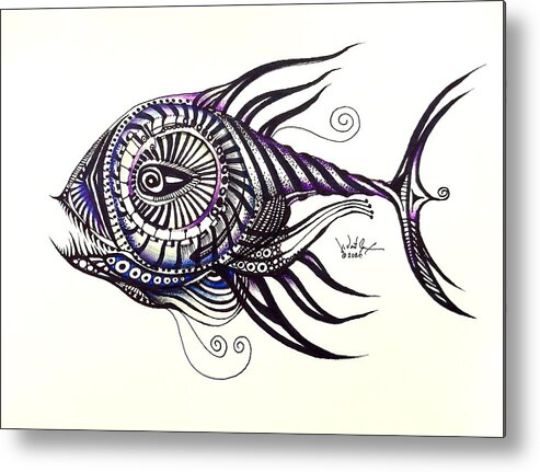Fish Metal Print featuring the drawing Asynchronous Hate Fish by J Vincent Scarpace