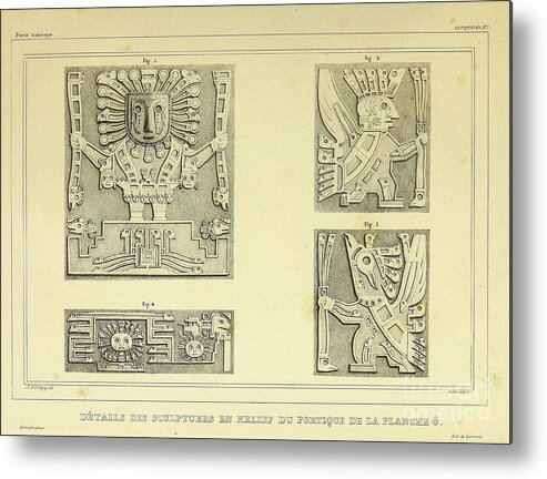 Details Metal Print featuring the photograph Aymara Temple details 1844 u1 by Historic illustrations