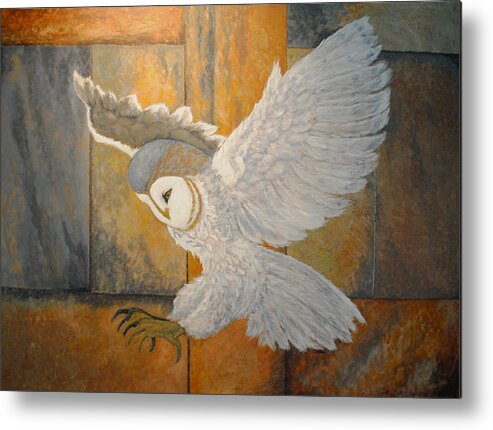 Nature Metal Print featuring the painting Barn Owl by Vallee Johnson