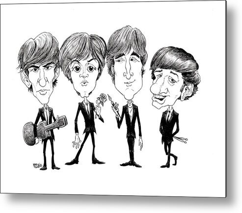 Caricature Metal Print featuring the drawing Beatles 1965 by Mike Scott