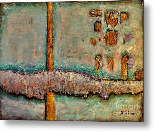 Oil Painting Metal Print featuring the painting Behind Border by Maria Karlosak