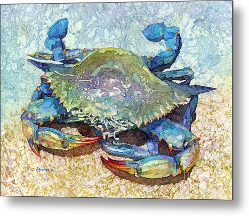 Crab Metal Print featuring the painting Blue Crab-pastel colors by Hailey E Herrera