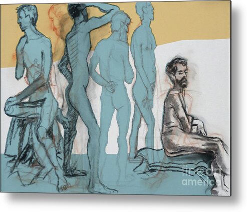 Male Nude Metal Print featuring the mixed media Blue Nude by PJ Kirk