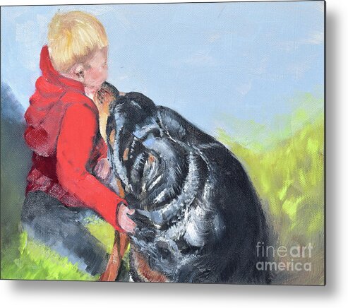  Metal Print featuring the painting Bo and his Dog by Jan Dappen