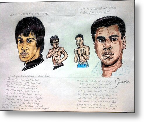  Metal Print featuring the drawing Bruce Lee with Muhammad Ali by Joedee