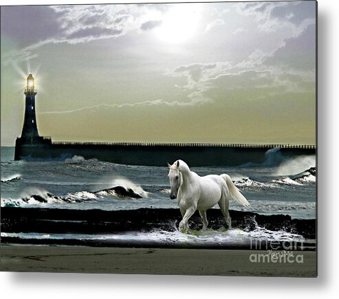 Sunderland Greeting Cards Metal Print featuring the mixed media By the Light of the Silvery Moon by Morag Bates