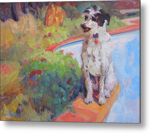 Dog Metal Print featuring the painting By the Pool by John McCormick