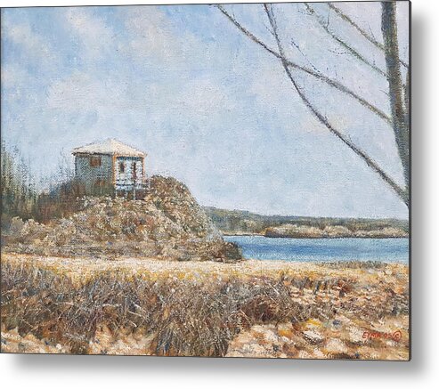 Cabin By The Sea Metal Print featuring the painting Cabin By The Sea - Hatchet Bay by Ritchie Eyma