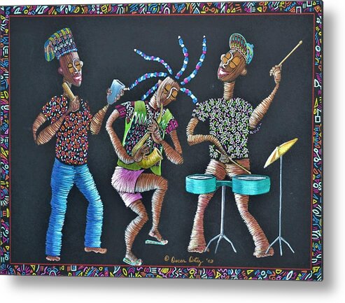 Cowbell Metal Print featuring the drawing Campana, Sax y Timbales by Oscar Ortiz