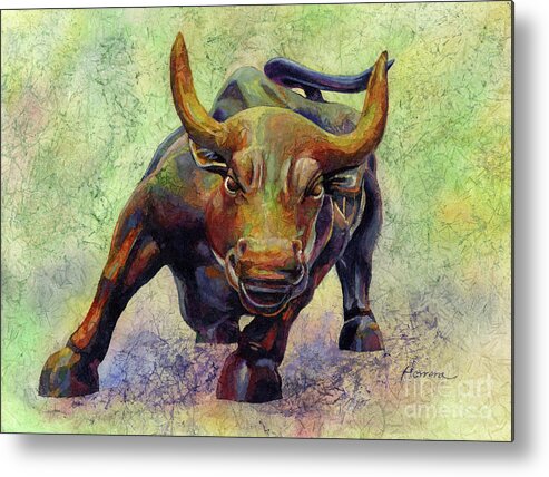 Charging Bull Metal Print featuring the painting Charging Bull by Hailey E Herrera