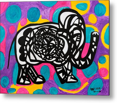Elephant Metal Print featuring the mixed media Cheeky Elephant by Peter Johnstone