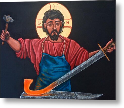 Iconography Metal Print featuring the painting Christ Swords into Plowshares by Kelly Latimore