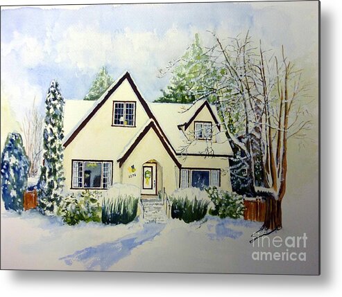 House Metal Print featuring the painting Christmas greetings by Sonia Mocnik