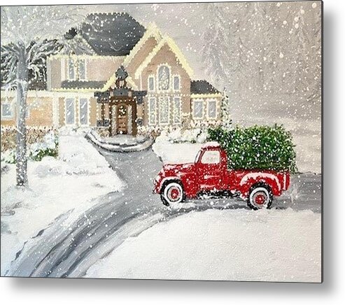 Christmas Metal Print featuring the painting Christmas in Montana by Juliette Becker