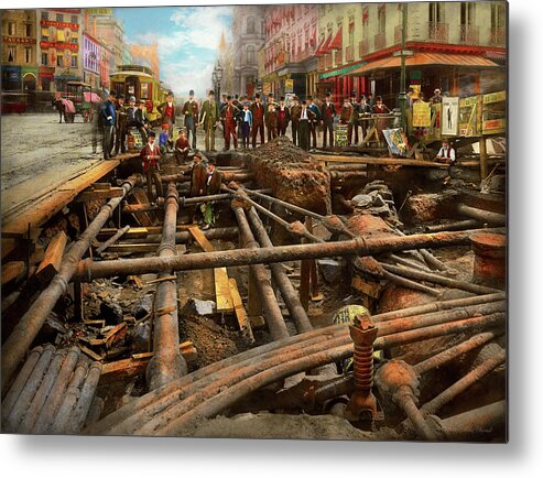 New York Metal Print featuring the photograph City - NY - Pipe maze 1891 by Mike Savad