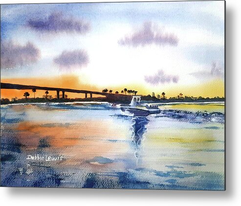 Clearwater Metal Print featuring the painting Clearwater Memorial Causeway at Sunset by Debbie Lewis