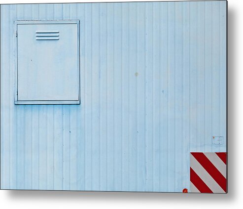 Material Metal Print featuring the photograph Close Up of a Construction Trailer in Blue by Christian Beirle González